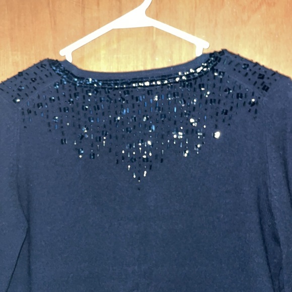 •MAGASHONI•100% BLACK CASHMERE SQUARE NECK W/BLACK SEQUINS LONG SLEEVE SWEATER - Picture 7 of 8